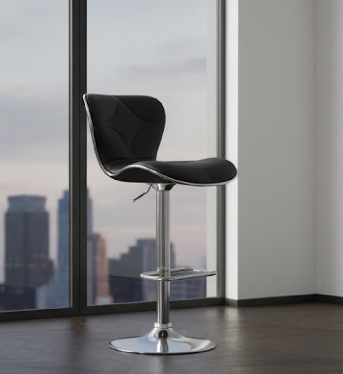 Verstelbare Barkrukken Set van 2 – Luxe Zwarte Polyurethaan Barstoelen met Rugleuning en Voetsteun – Draaibaar 360° voor Keuken, Eiland, Bar of Eetkamer – Casa Serena
