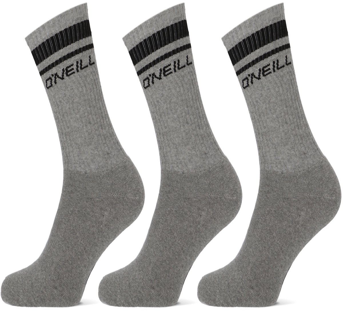 O’Neill Sportsokken Unisex Dames Heren Gestreept 3-Pack Grijs