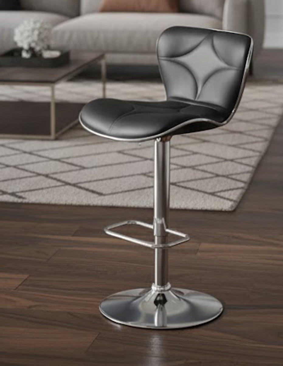 Set van 2 Verstelbare Barkrukken – Moderne Zwarte Bar- en Keukenstoelen – 360° Draaibaar, Met Rugleuning en Voetensteun – Zithoogte 61–82,5 cm – Max. Belastbaar 136 kg- Casa Serena – 82,5 cm – Casa...