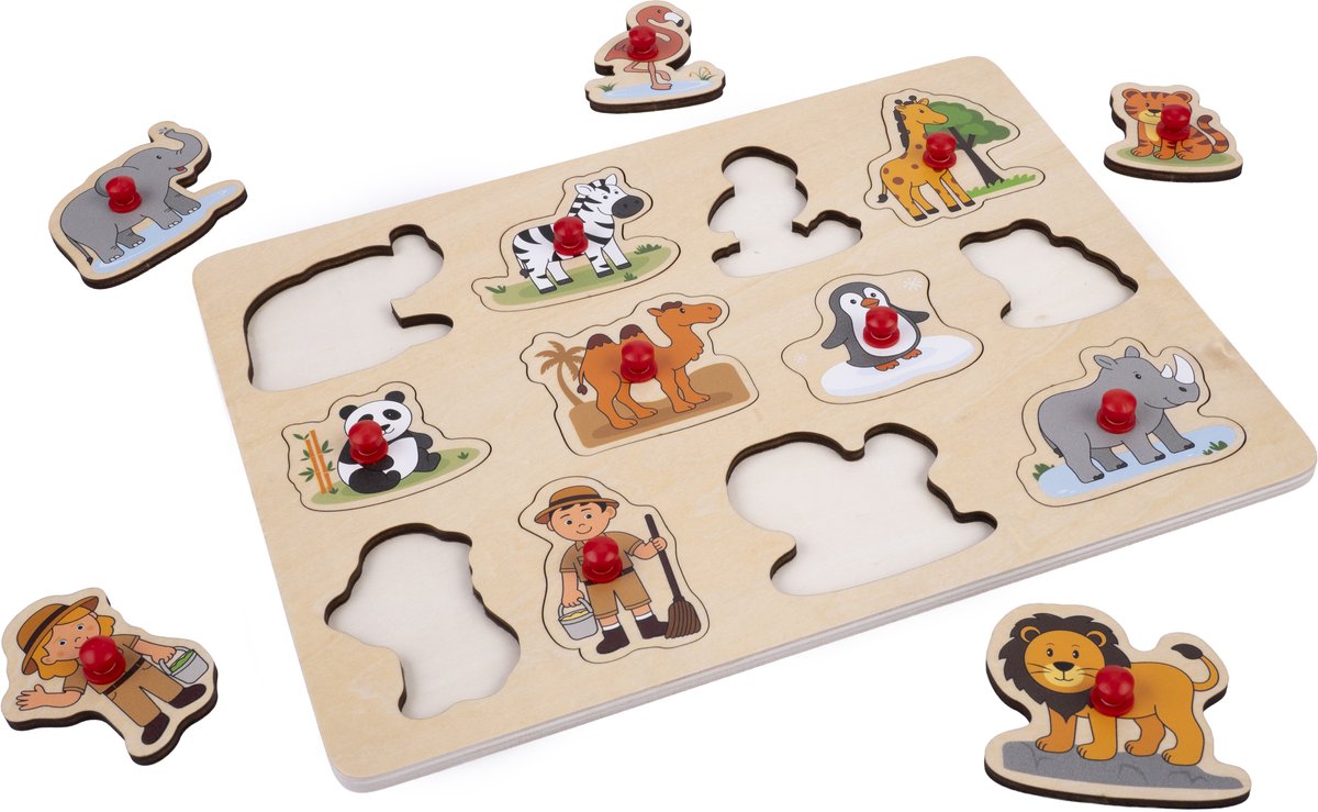 Knop puzzel “Dierentuin” klein – 12 stukjes – Houten kinder puzzel met grote knoppen – Engelhart — afbeelding 2