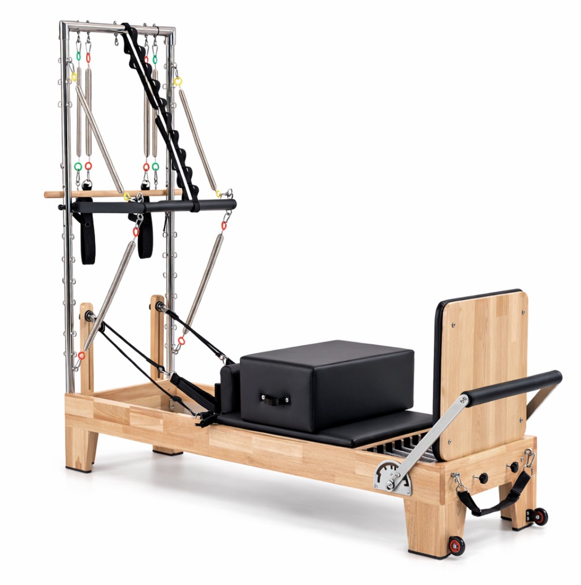 PH Fitness Pilates Reformer met Half Trapeze Tower – Professionele Maple Houten Reformer – 6 Weerstandsveren, Verstelbaar Katrolsysteem, Studio Pilates Machine