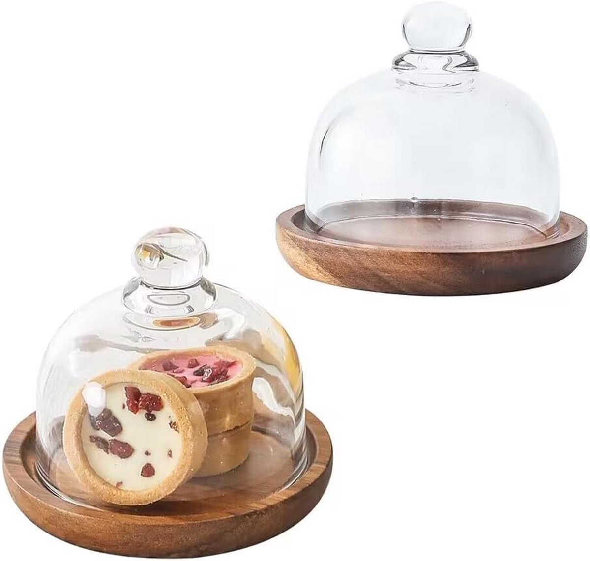 Glazen Boter- en Roomkaasdoos met Houten Deksel - Decoratieve Keukenpresentatie
