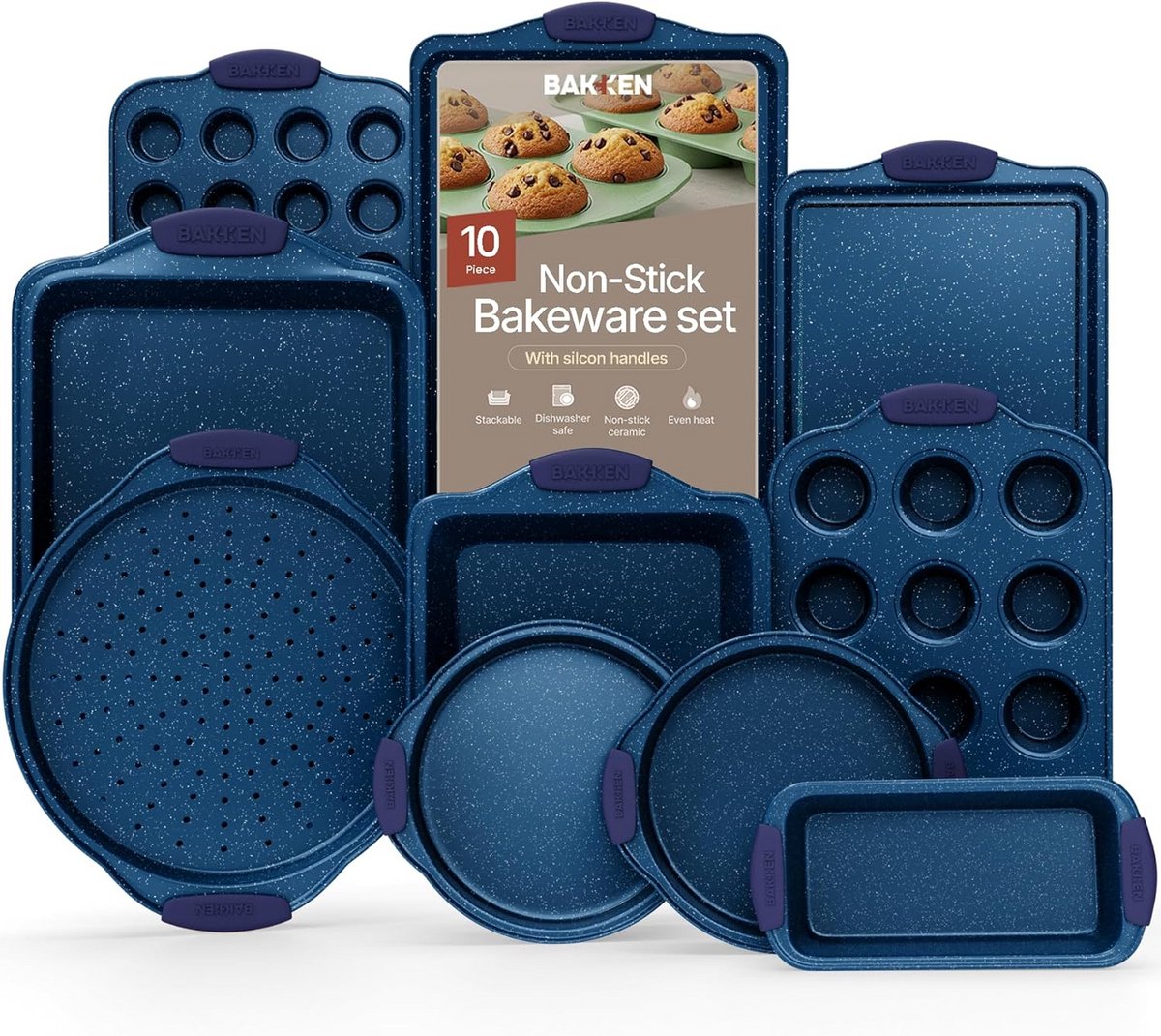 10-Delige Bakvormen Set - Antiaanbak, Koolstofstaal met Siliconen Handvatten