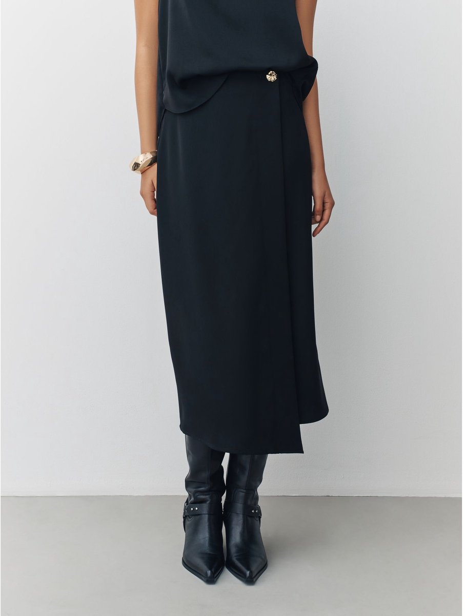 Next - Dames - Midi-rok met overslag - Zwart