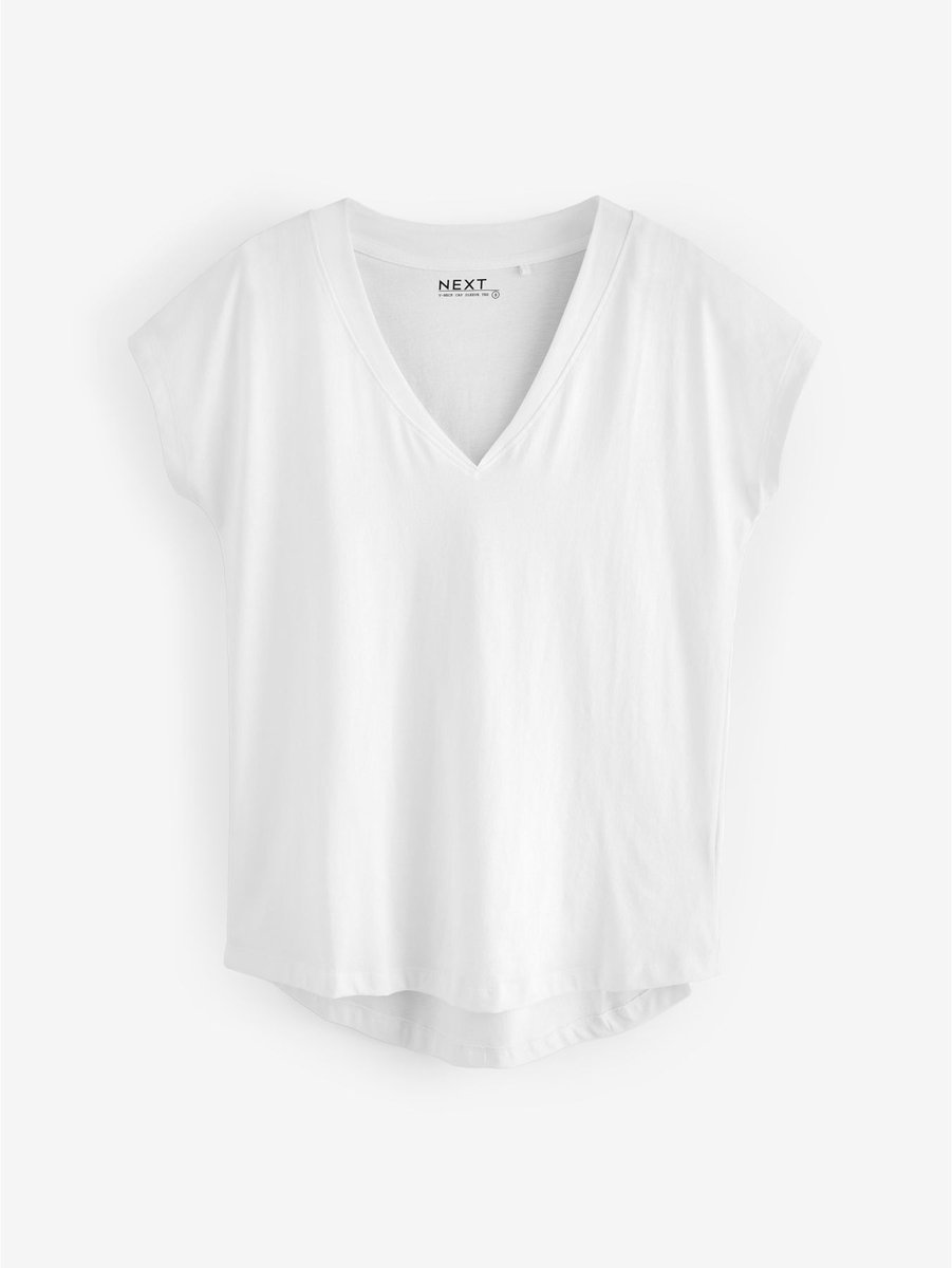 Next - Dames - T-shirt met V-hals en kapmouwtjes - Wit