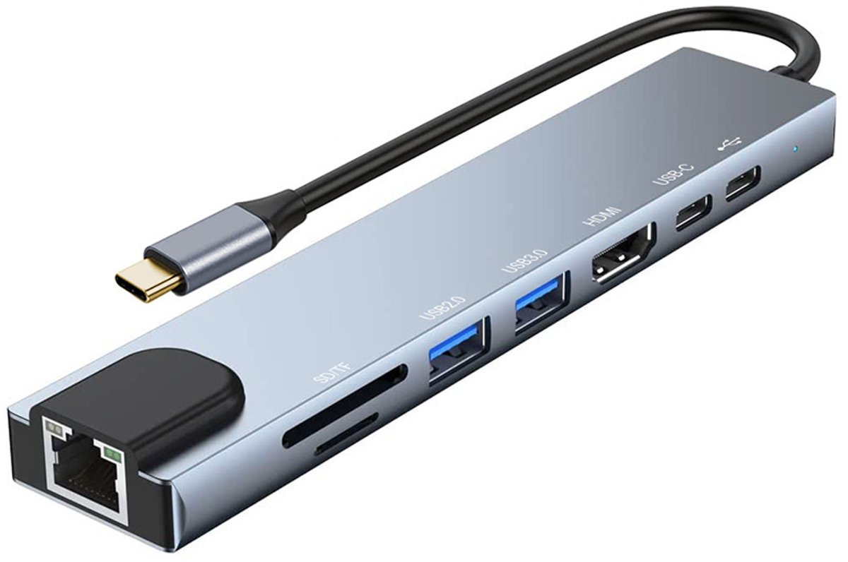 8-in-1 hub met USB-C naar HDMI en Ethernet