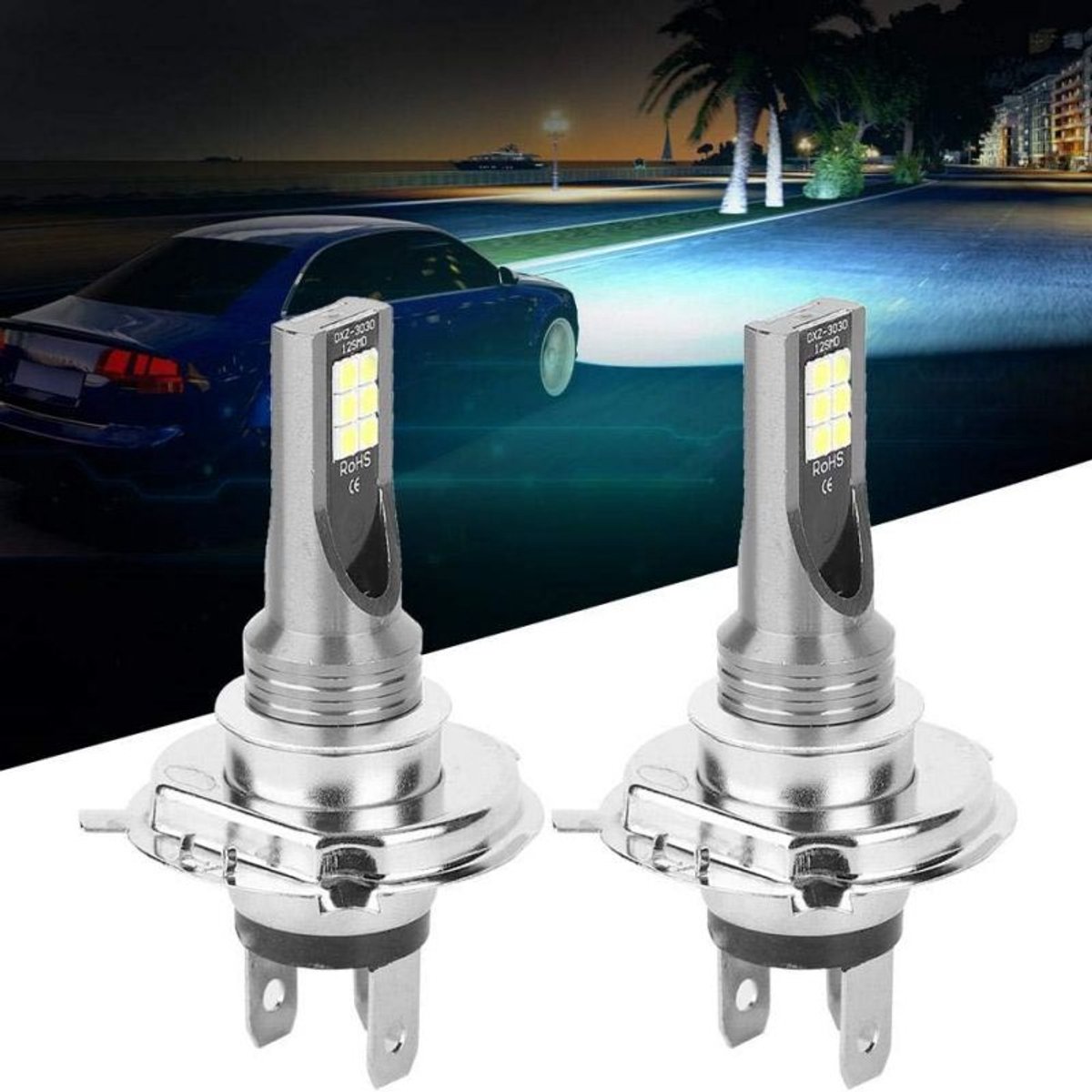 Oneay 2 Stuks - H4 LED-Lamp - Auto Verlichting Lamp - 2Pcs Direct Insteekbare Integrale Voorlamp H4 - Zilver - Aluminium - Plug & Play - Zonder Extra Decoder – foto 3