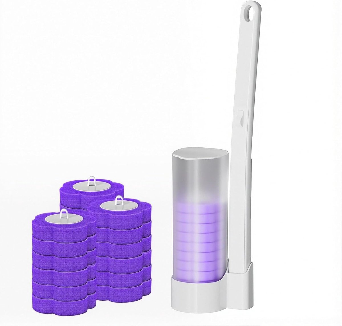 Toiletborstelset met Verlengd Handvat - 40 cm Lengte - 18 Vervangbare Geurige Borstelkoppen met Lavendelgeur - Geschikt voor Toilet en Badkamer - Paars