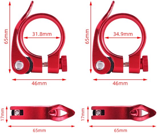 3 fietszetel klemmen 31,8mm, zadelpenklem, hoogwaardige fietszetelklem, zadelpenklem binnendiameter (rood zwart grijs) — afbeelding 4
