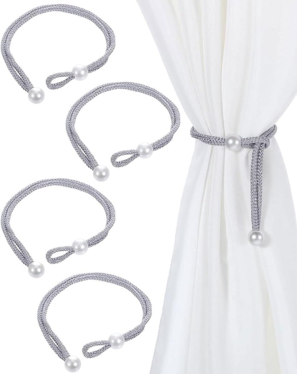 4 Piece Vorhang Raffhalter,Gardinen Raffhalter mit Perlenvorhangschnalle,Cordelhalter,Adjustable Curtain Tiebacks für Zuhause,Hotel,Büro,Fenster,Einfacher Stil Gardinenhalter