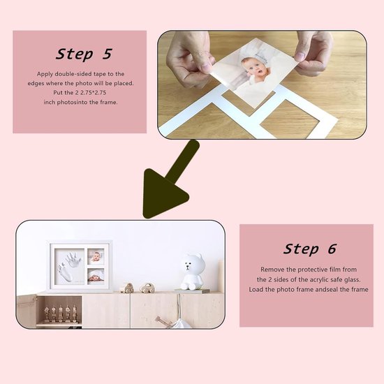 Fotolijstjesset met hand- en voetafdrukken van baby's, Een aandenken aan je baby, een set om de geboorte vast te leggen, inclusief alfanumerieke sjablonen, Zwart, 28 cm x 23 cm. — afbeelding 2