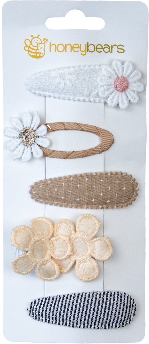 Honeybears haaraccessoires kind set van 5 – Haarspeldjes – Kraamcadeau – Haar accessoires kind - Haar speldjes kinderen – Baby knipjes