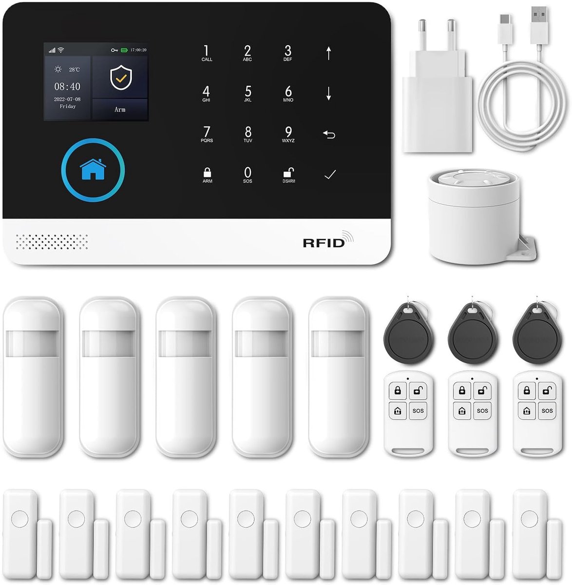 Smart Alarmsysteem - Thuisbeveiliging - Woning Beveiligen - 21 Delig Uitbreidbaar - 12 x 8 x 6 cm - Wit