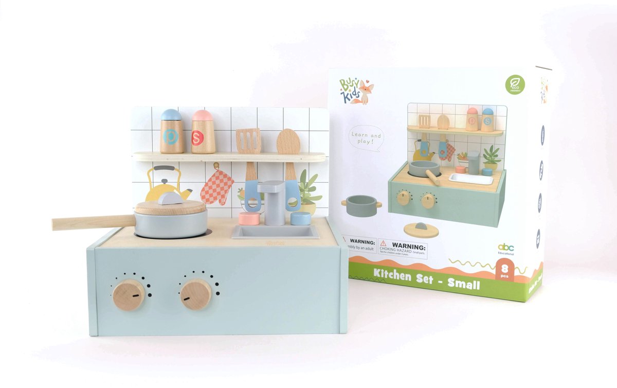 BusyKids - Kinderkeuken – Modderkeuken - Buitenkeuken Kind – Houten Speelkeuken met Accessoires – Compact & Draagbaar – Small