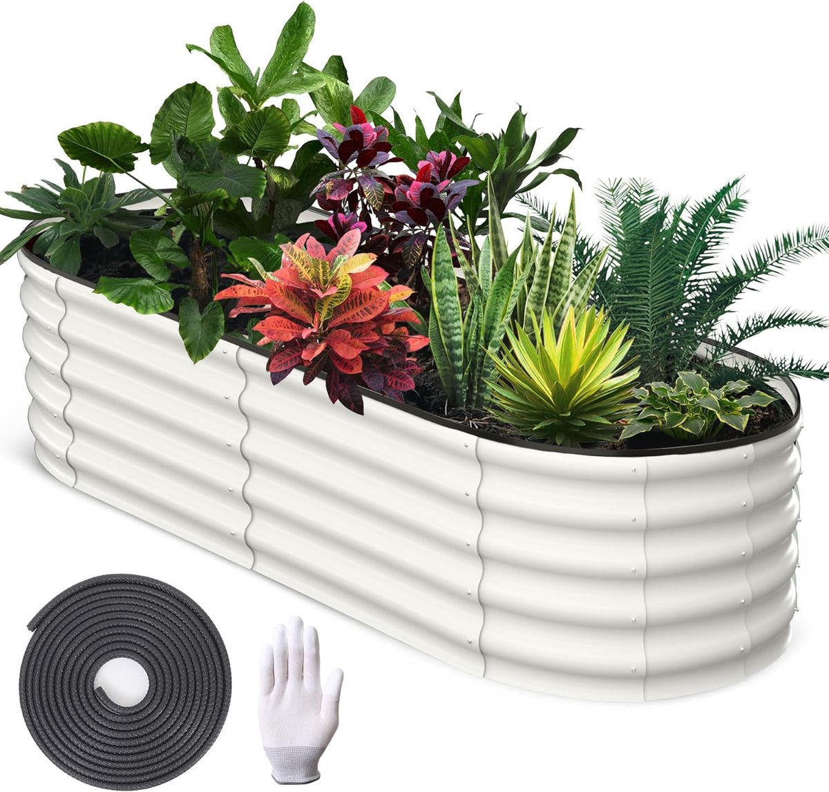 Grote Verhoogde Moestuinbak van Verzinkt Staal - Rechthoekige Kweekbak voor Groenten, Kruiden & Bloemen - Bodemloos - 183x91x30 cm - wit