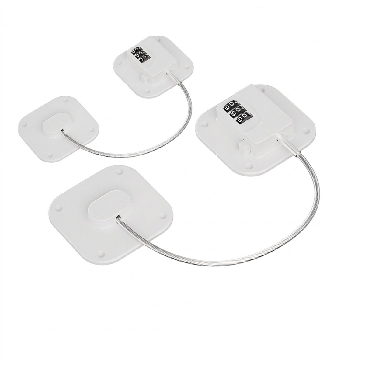 Hearyoo Kinderslot Set 2 Stuks – Kast- en Ladeslot Zonder Boren – Raam en Koelkast Beveiliging – Kinderveilig Slot met Staalkabel – Wit
