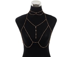 Daity 1 stuk Sexy Vrouwenketting - Meerlaagse Goud - Buikketting - Tailleketting - Kruis bikini bh-ketting - Summer Beach Strassteen Liederlijke Sieraden (Goud)