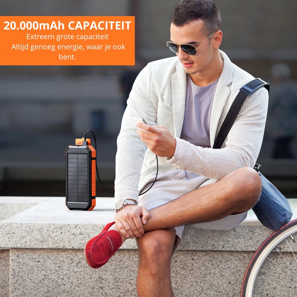 CB-Goods Solar Powerbank 20.000mAh Draadloos Opladen Waterdicht - afbeelding 3