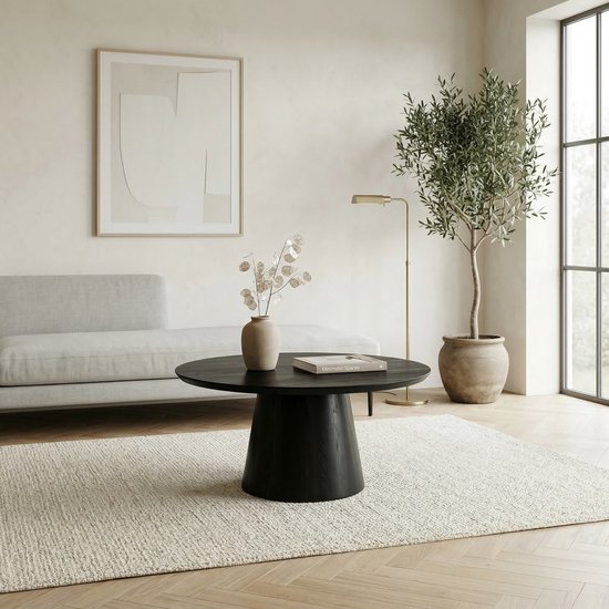 Salontafel Japandi rond zwart mangohout 80cm Remi bijzettafel Japanse ...
