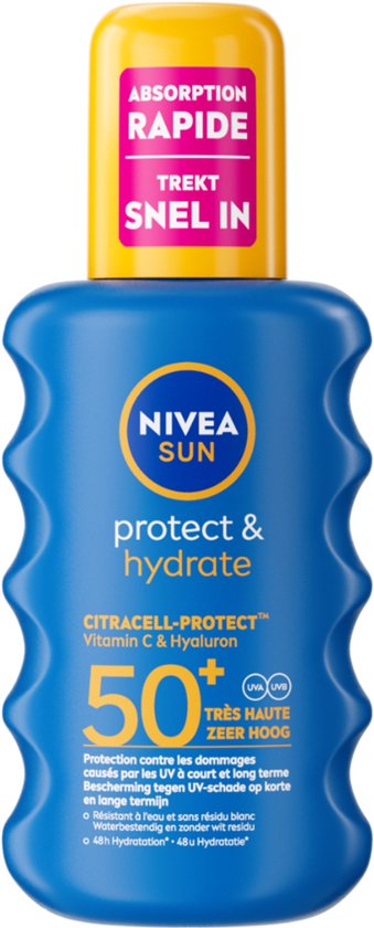 NIVEA SUN Protect & Hydrate Zonnebrand Spray - SPF 50 - Zonnespray - Hydrateert - Met Vitamine C - Duopack - 2x 200 ml