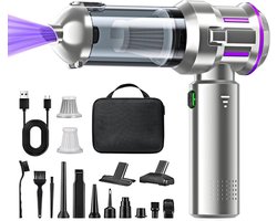 4-in-1 Draadloze Handstofzuiger, Mini Auto Stofzuiger Stofblazer, 16.000 Pa Krachtige Krachtige Zuigkracht borstelloze motor, 6000mAh batterij, 1-touch leegmaken, voor auto/thuis Zwart, EVA-tas