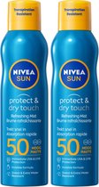 NIVEA SUN Protect & Dry Touch Vernevelende Zonnebrand Spray - SPF50 - Zonnespray - Transparant en Waterproof - UVA/UVB - Duopack - 2x 200ml
