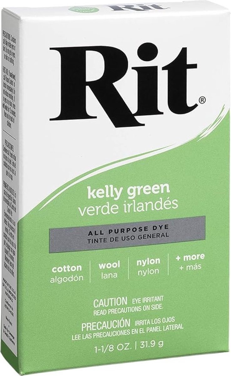 Rit textielverf poeder Kelly Green 31,9g voor stoffen en kleding.