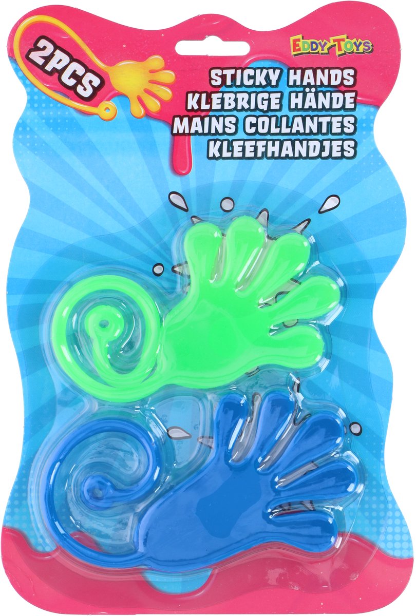 Eddy Toys sticky hands - plakkende handjes - leuk uitdeelcadeau voor kinderen - gemaakt van natuurlijk rubber en kunststof - 2 stuks per setje - kleuren groen, blauw en geel