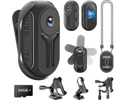 Actiecamera 1080P met 64GB – Compacte Vlogcamera met 120° Groothoeklens, Nachtzicht, Magnetische Clip & Loop-opname | Fietsen, Reizen & Vloggen