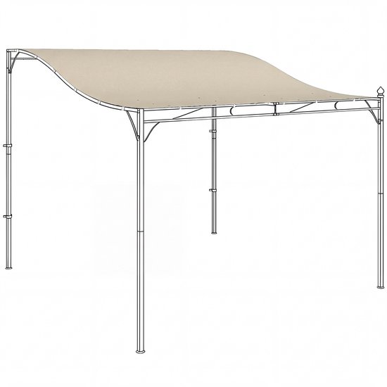 Pergola blanc crème avec structure en métal et toit ondulé.