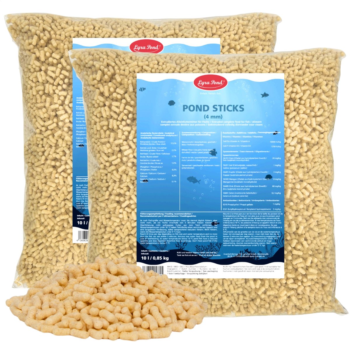 2 x 10 liter (1,7 kg) Lyra Pond® Pond Sticks visvoer vijvervoer