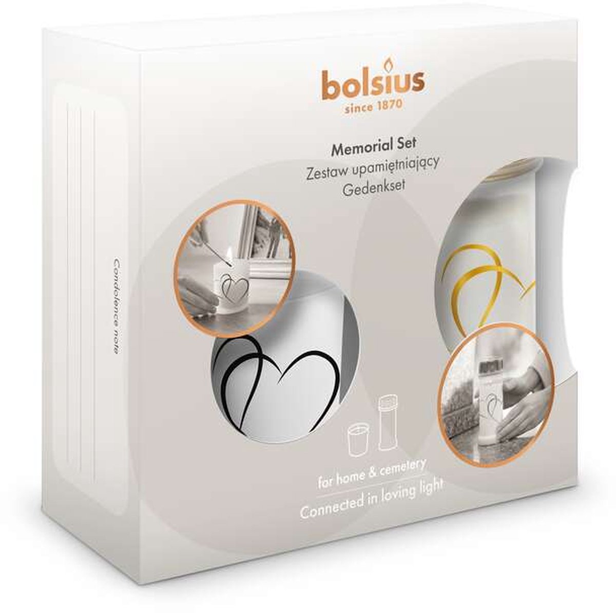 Bolsius 2x Herdenkingsset Hart - met Herinneringskaarsen voor thuis en voor de herdenkingsplek Wit