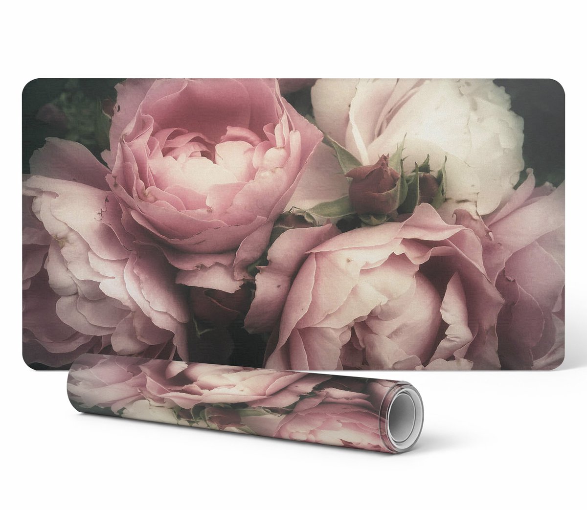 Moderne toetsenbordbeschermmat met boeket rozen, 90x45 cm