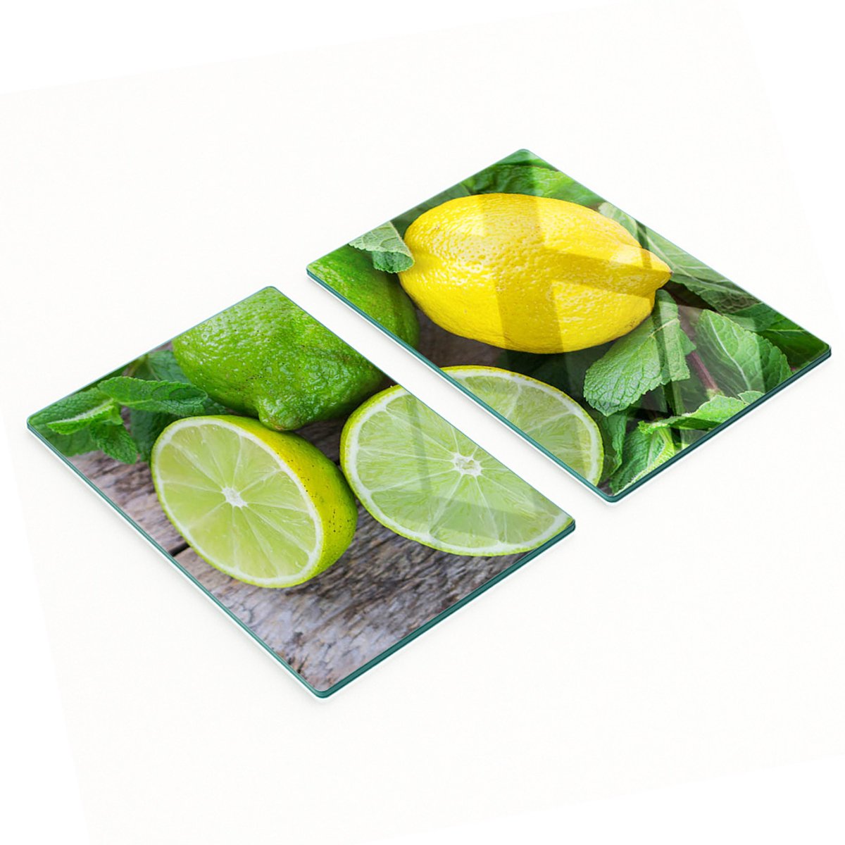 Multifunctionele decoratieve glazen borden met limoen- en citroenmotief, 2x40x52 cm