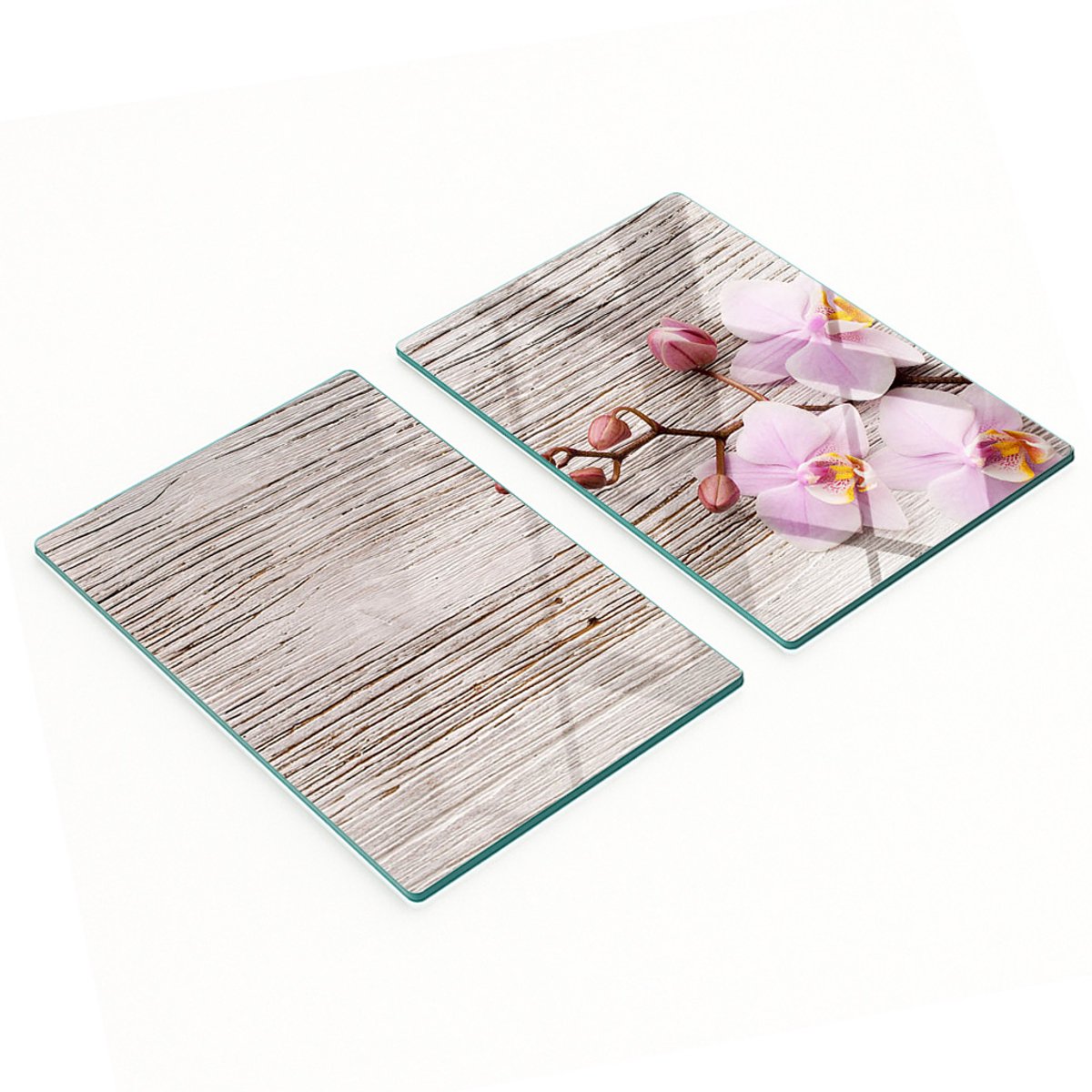 Glazen planken met decoratieve orchideeënprint op hout, 2x40x52 cm