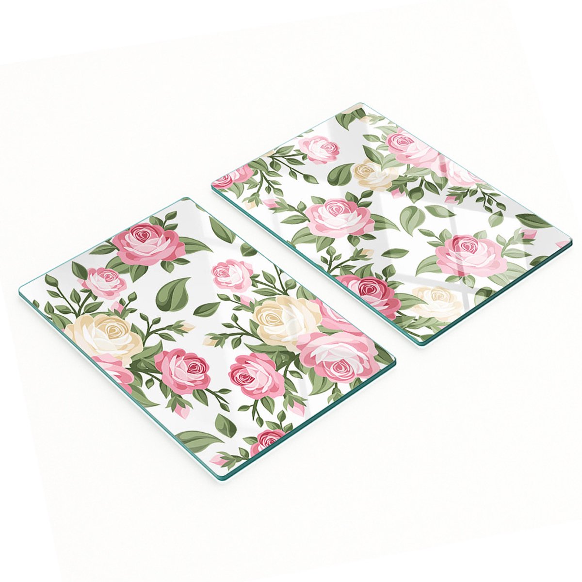 Multifunctionele decoratieve keukenplanken van gehard glas met rozenmotief, 2x40x52 cm
