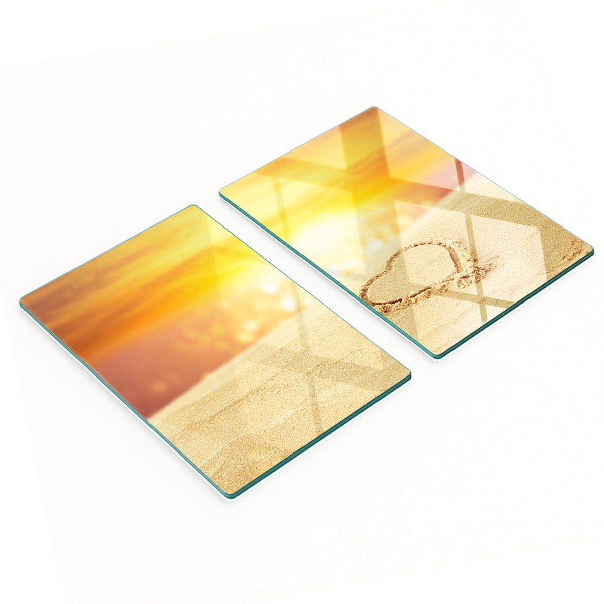 Keukenplanken van gehard glas met hartmotief op zand, 2x40x52 cm