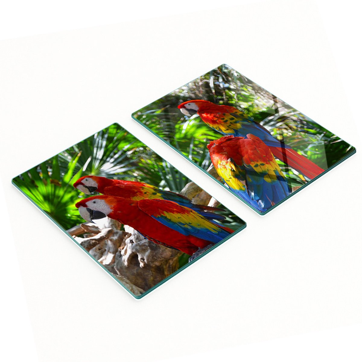 Multifunctionele decoratieve glazen keukenplanken met ara's en papegaaien, 2x40x52 cm