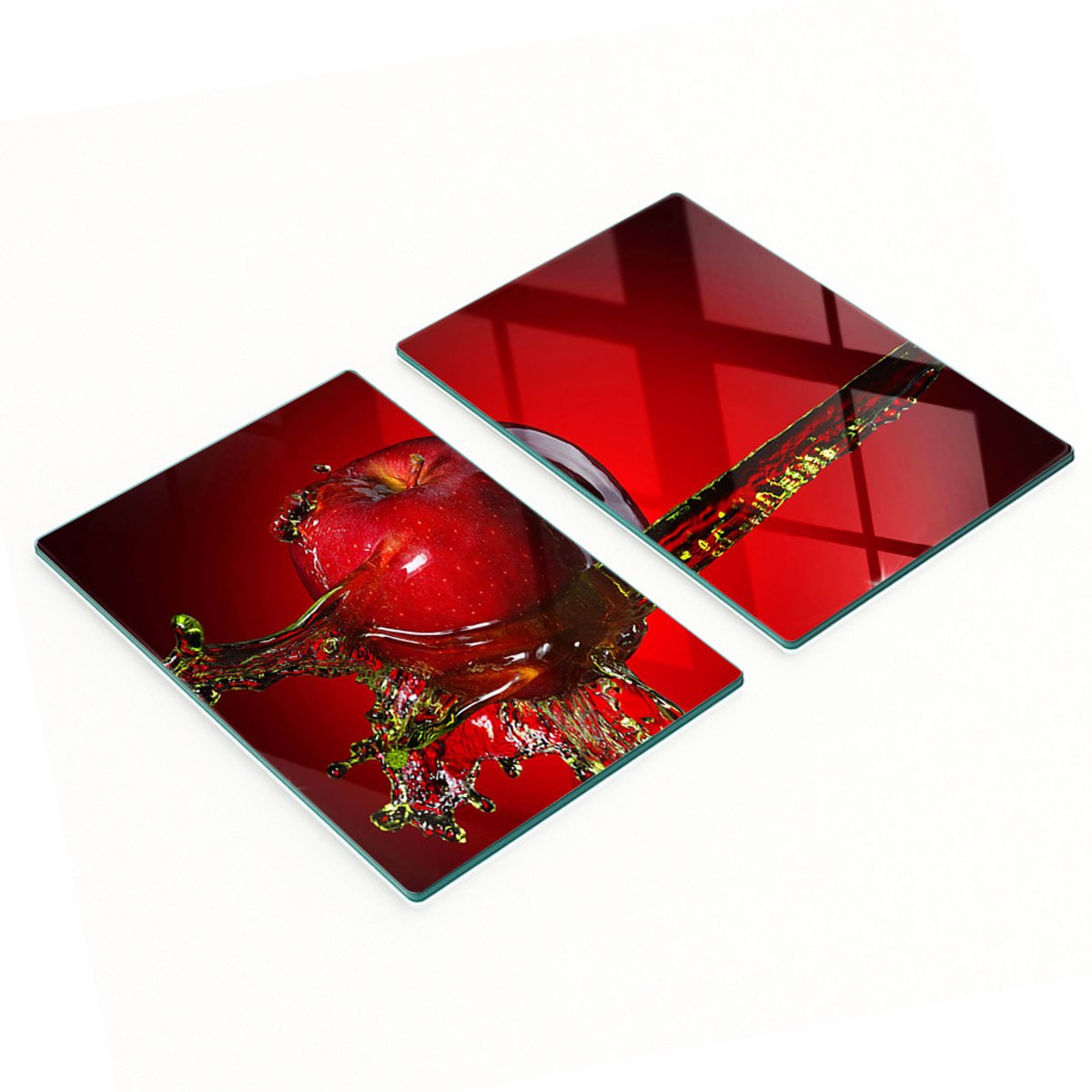 Decoratieve glazen serveerplankjes voor snacks, appel en water, 2x40x52 cm