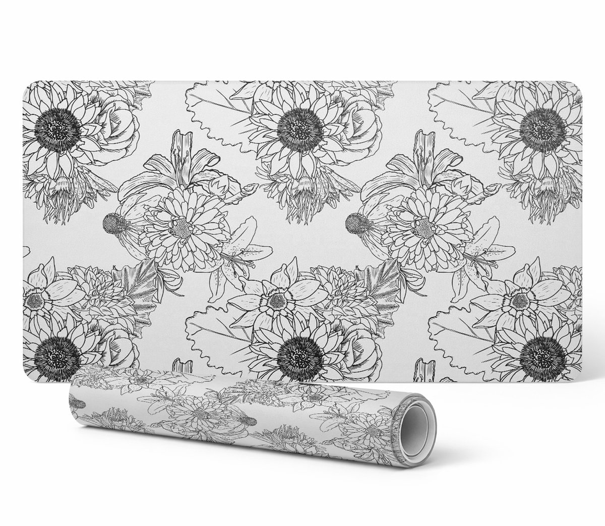 Decoratieve laptopmat met lineair bloemenpatroon 90x45 cm
