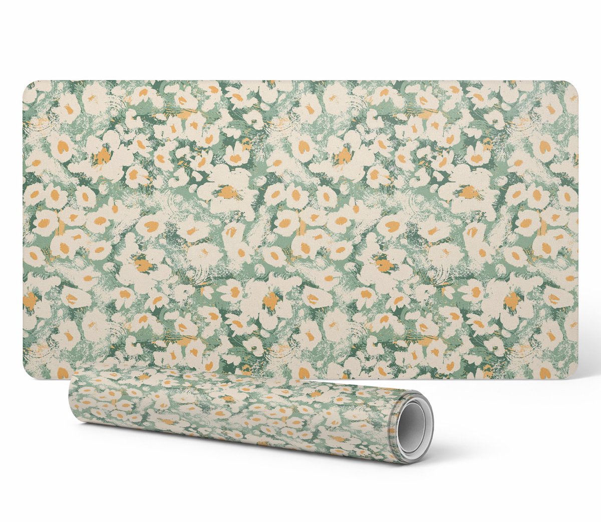 Gaming muis- en toetsenbordmat, retro bloemenpatroon, 90x45 cm