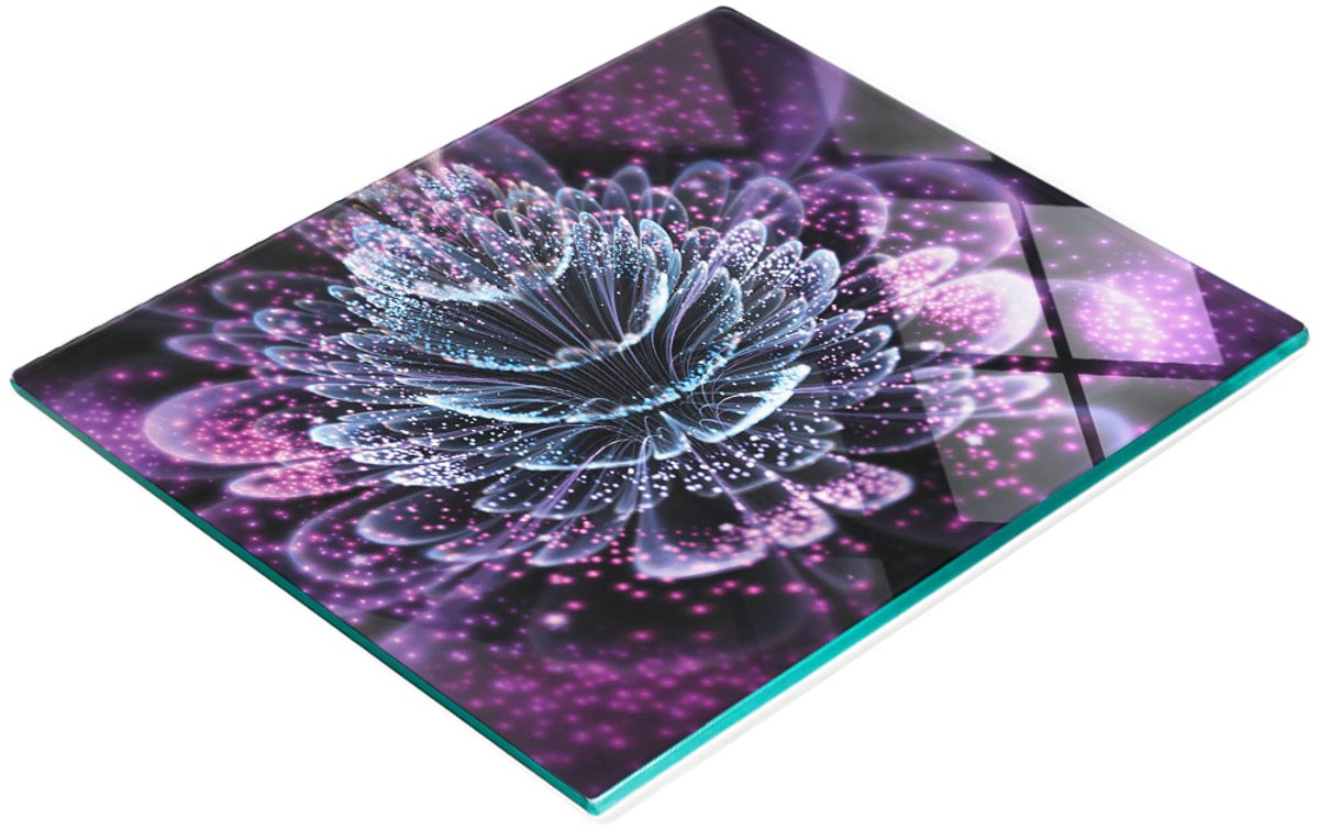 Multifunctionele decoratieve glazen snijplank voor de keuken, paarse bloem, 60x52 cm