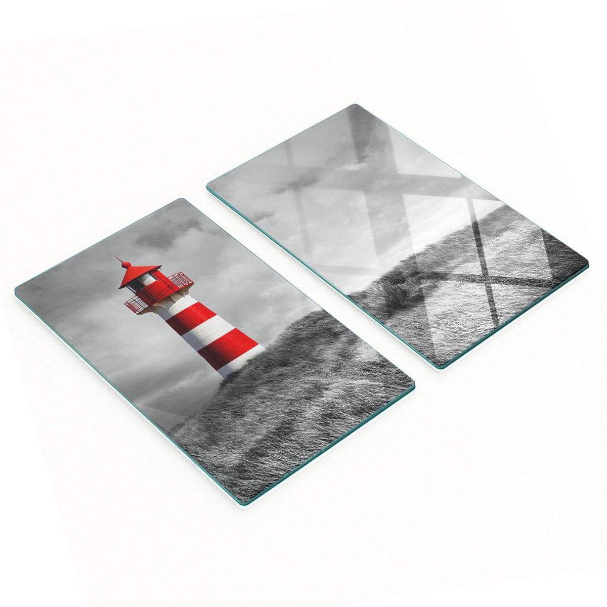 Stijlvolle en duurzame glazen borden met vuurtorenprint, 2x30x52 cm