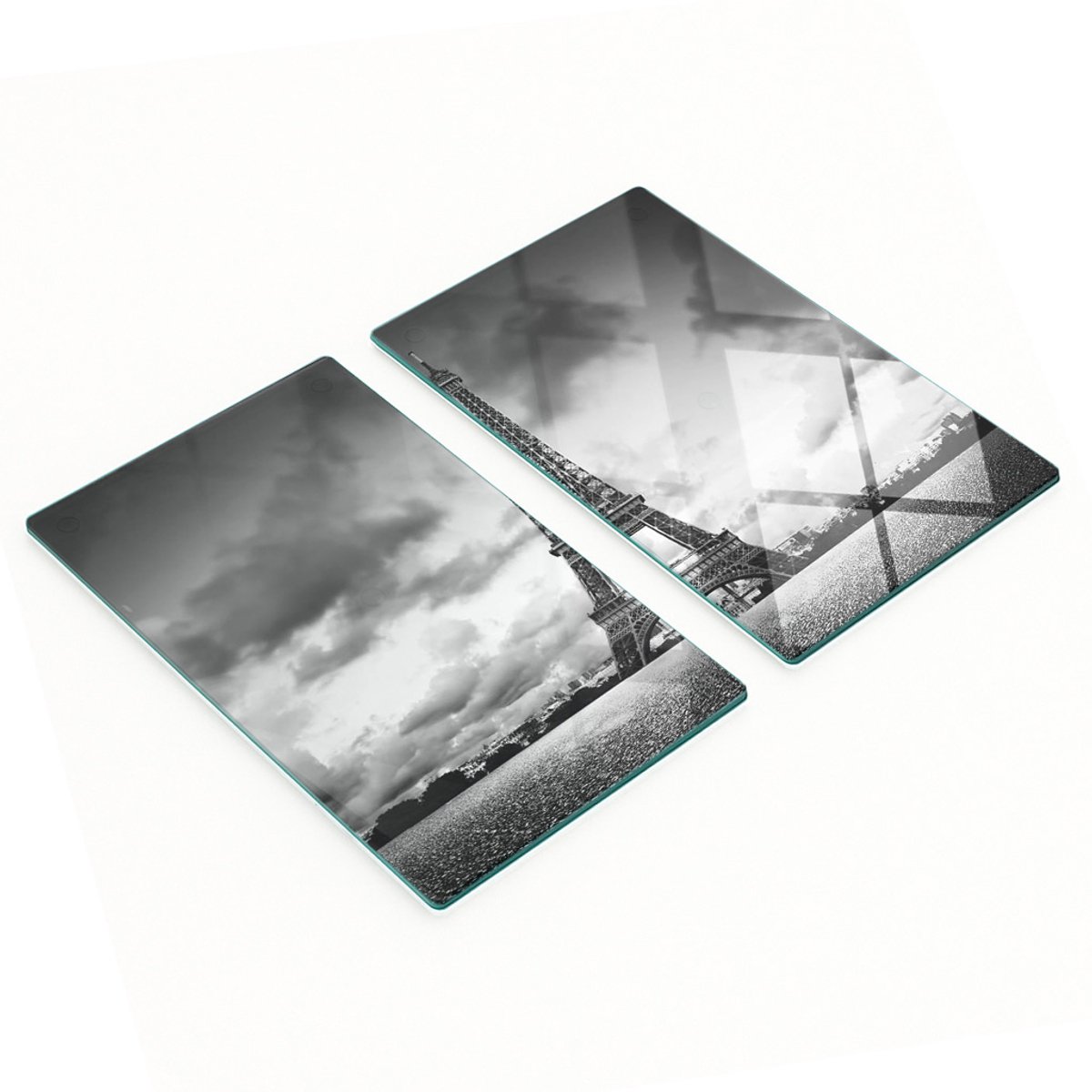 Set van twee glazen snijplanken met afbeelding van de Eiffeltoren in Parijs, 2x30x52 cm