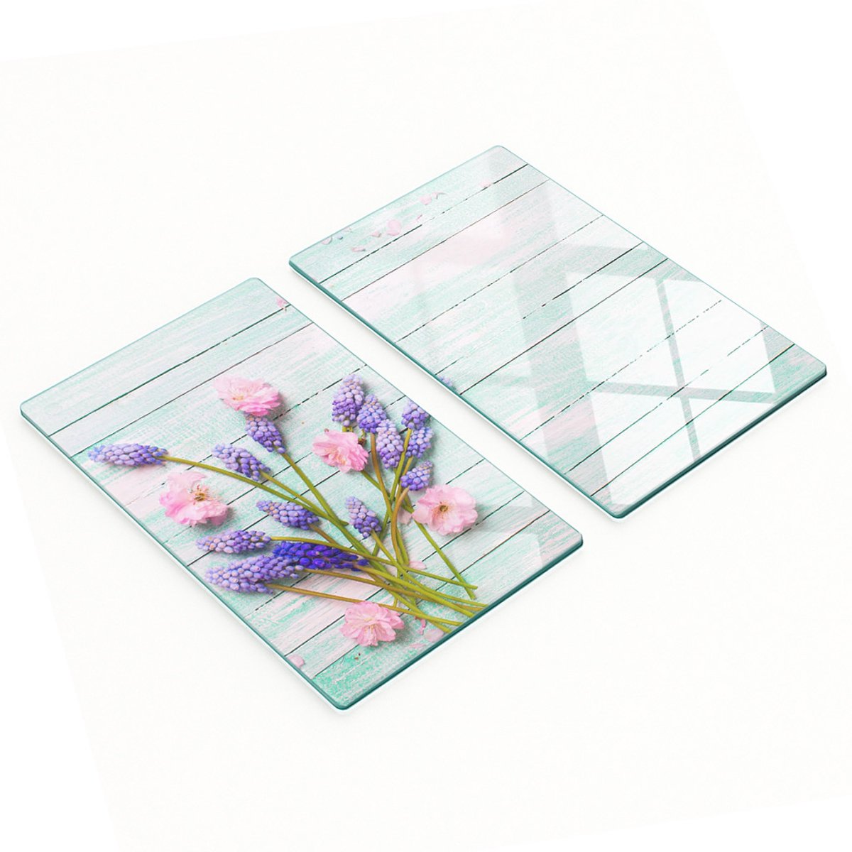 Set van twee glazen snijplanken met lavendelprint, 2x30x52 cm