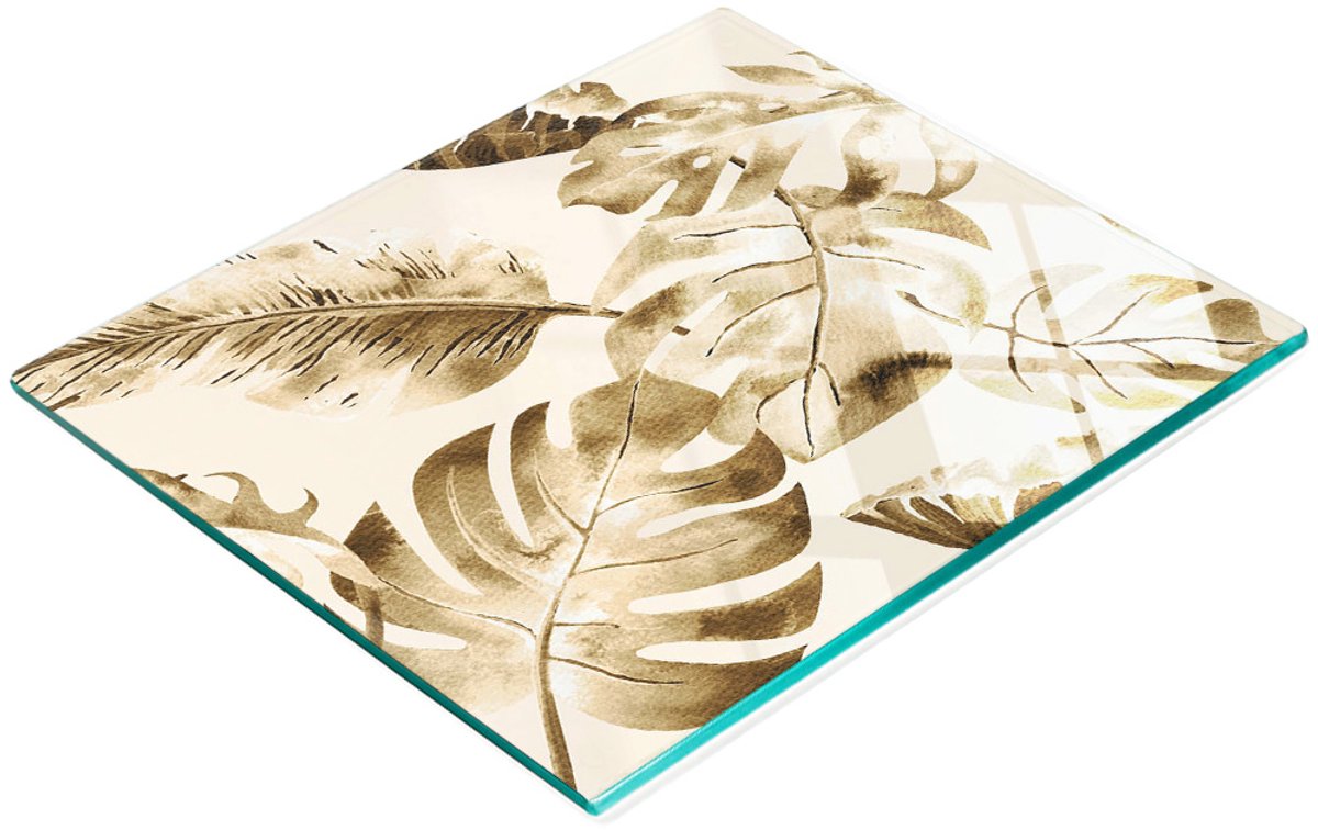 Decoratieve glazen snij- en serveerplank met jungle- en bladerenmotief, 60x52 cm