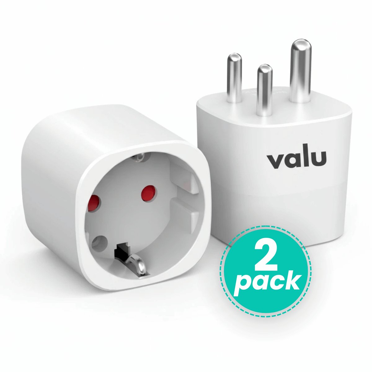 Valu - Reisstekker Type M - Compact design - Veiligheid - 2 Pack - Wit