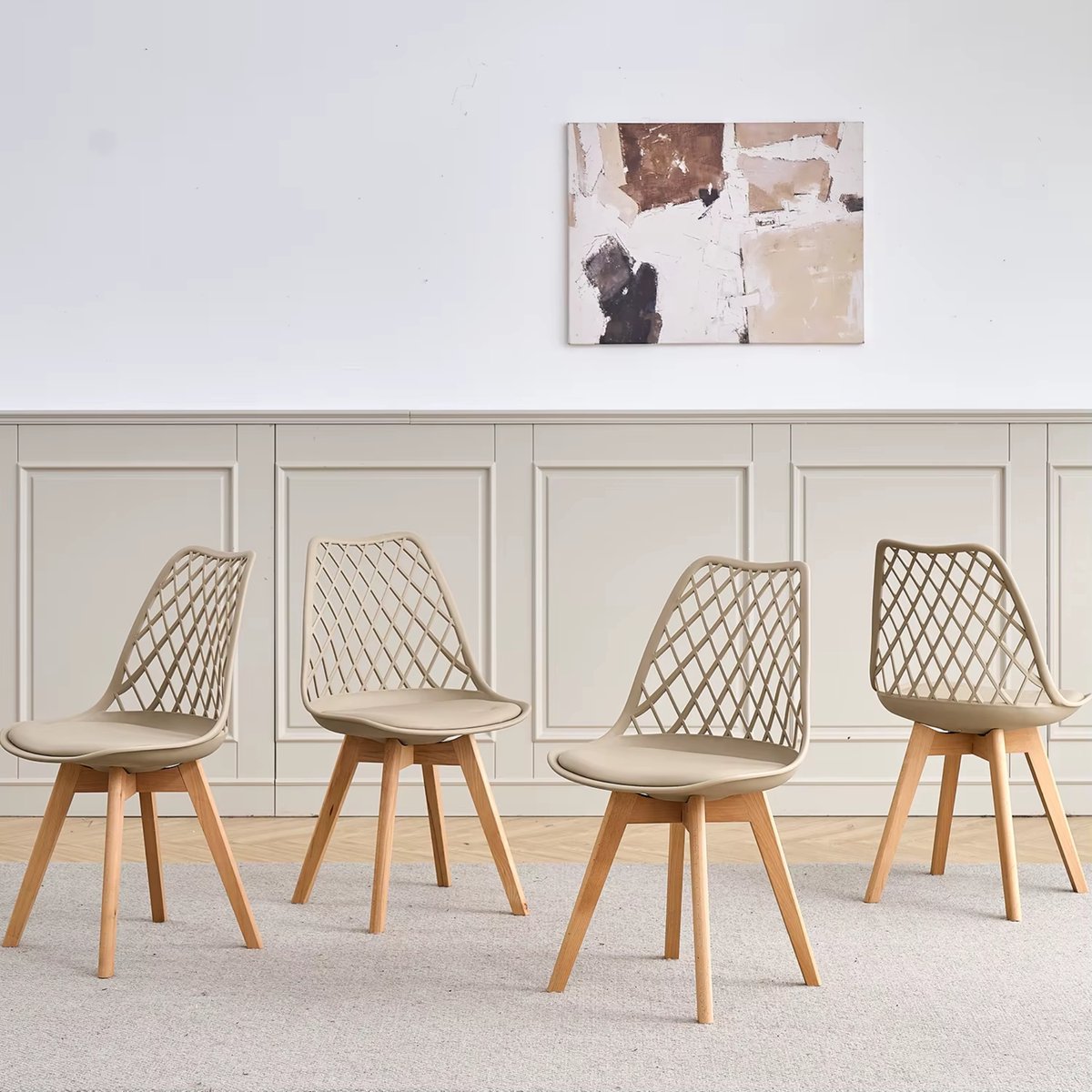 NaevaMi Eetkamerstoelen - Eetkamerstoelen Set van 6 - Eetkamerstoelen met Houten Poten - Modern en Minimalistisch - Pu Gewatteerde Zitting - Beukenhout Benen - Nordic Stoel Voor Keuken Woonkamer/Eetkamer - Khaki – foto 4