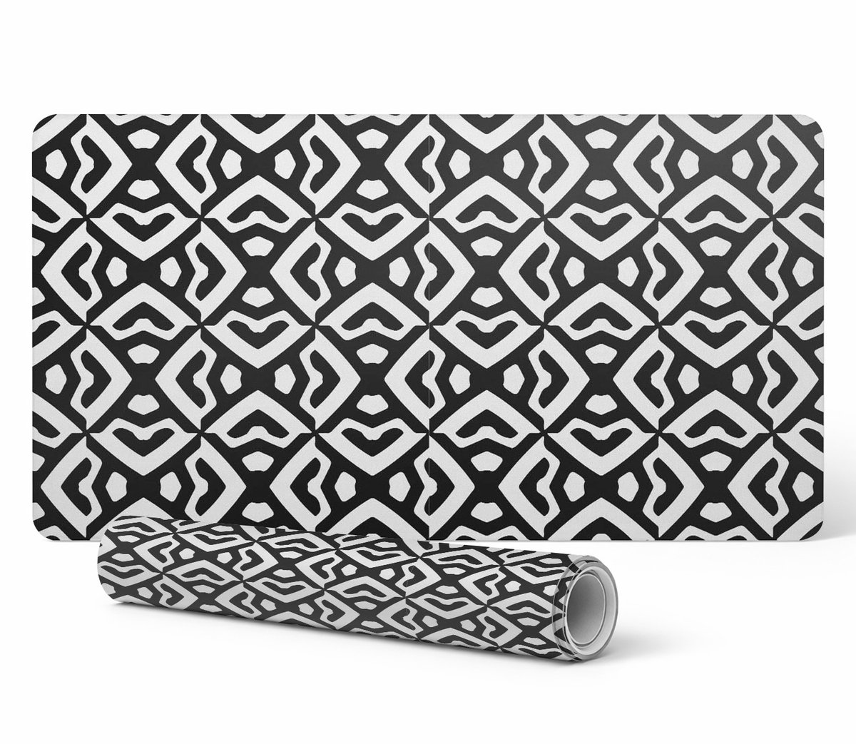 Moderne vinyl toetsenbordmat met geometrisch retropatroon, 100x50 cm