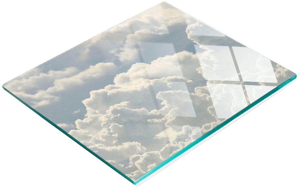 Serveerplank van gehard glas met wolkenmotief, 60x52 cm